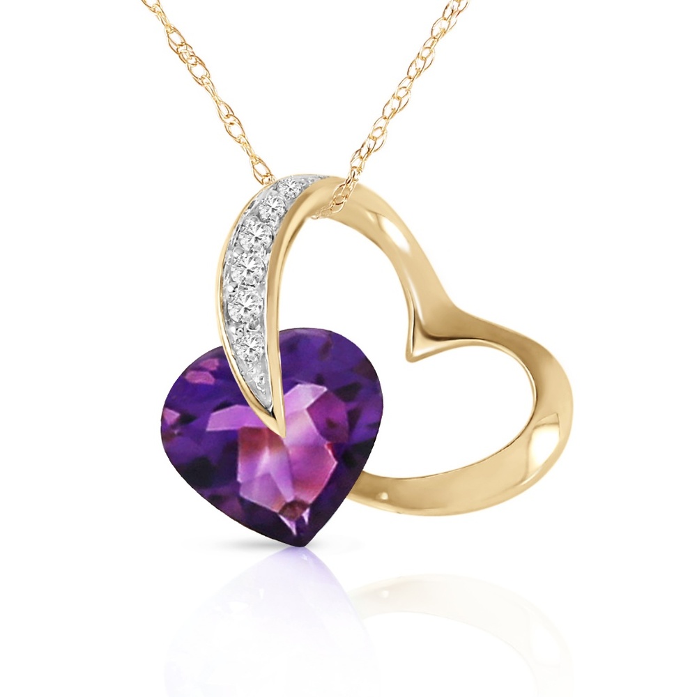 HEART NECKLACE WITH NATURAL DIAMOND & AMETHYST - Picture 2 of 6